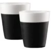 2 Tasses Bistro - Porcelaine Avec Bande Silicone Noire - 30cl - BODUM -Smeg Soldes Boutique 2 tasses bistro bodum silicone noire 30cl
