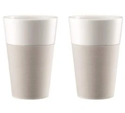 Tasses BODUM - Bistro En Porcelaine Avec Bande Silicone Blanche 2x60cl