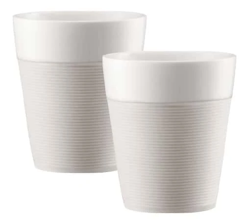 Tasses BODUM - Bistro En Porcelaine Avec Bande Silicone Blanche 2x30cl 3 Tasses BODUM - Bistro En Porcelaine Avec Bande Silicone Blanche 2x30cl
