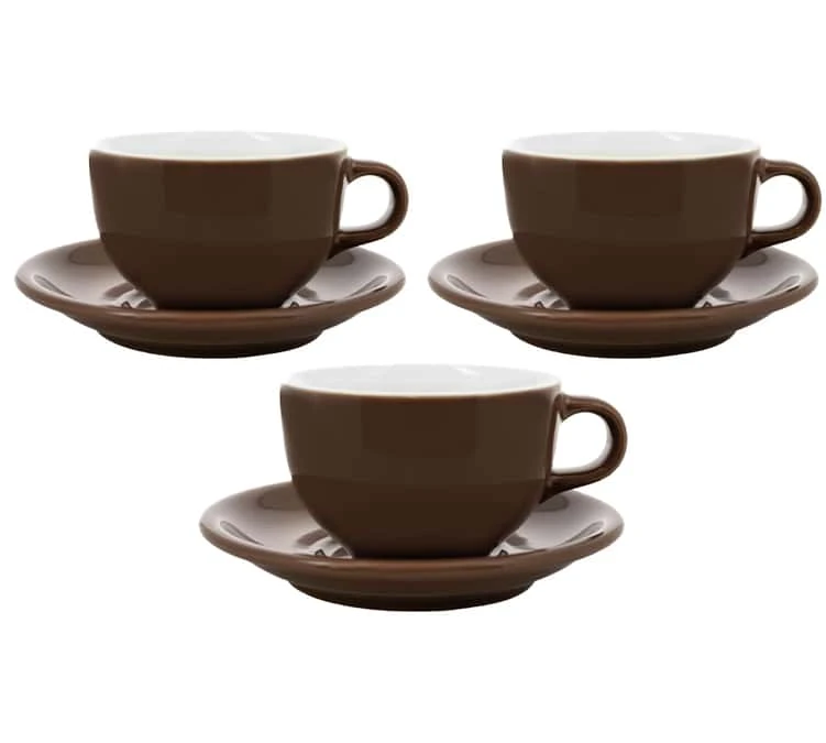 3 Tasses Et Sous Tasses Latte Bowl 19 Cl Marron - ORIGAMI 3 3 Tasses Et Sous Tasses Latte Bowl 19 Cl Marron - ORIGAMI