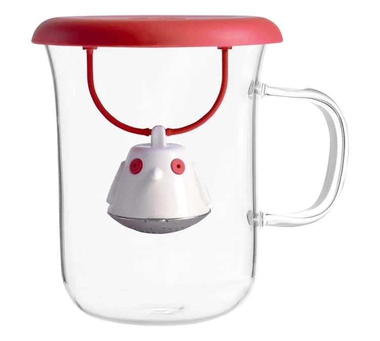 Tasse En Verre 40cl Et Couvercle Infuseur à Thé Birdie Rouge - QDO 3 Tasse En Verre 40cl Et Couvercle Infuseur à Thé Birdie Rouge - QDO
