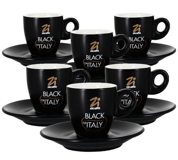 6 Tasses Et Sous-tasses Black Of Italy 7cl - Zicaffè 3 6 Tasses Et Sous-tasses Black Of Italy 7cl - Zicaffè